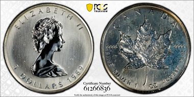 1989 $5 Maple Leaf 1oz Ag MS66