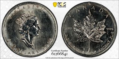 1994 $5 Maple Leaf/Ag MS62