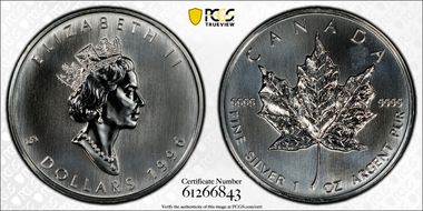 1996 $5 Maple Leaf Ag MS67