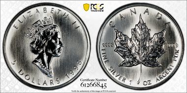 1998 $5 Maple Leaf/Ag MS67