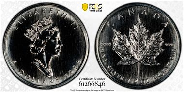1999 $5 Maple Leaf Ag MS65