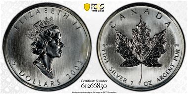 2003 $5 Maple Leaf/Ag MS66