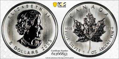 2005 $5 Maple Leaf/Ag MS66