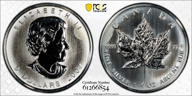 2007 $5 Maple Leaf/Ag MS66