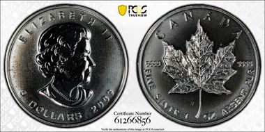 2009 $5 Maple Leaf/Ag MS66