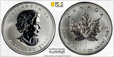 2011 $5 Maple Leaf 1oz Ag MS66