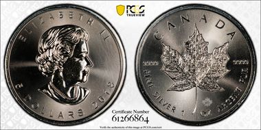 2018 $5 Maple Leaf Ag MS68