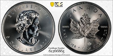 2019 $5 Maple Leaf 1oz Ag MS65