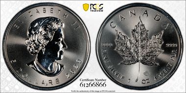 2020 $5 Maple Leaf 1oz Ag MS66