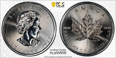 2022 $5 Maple Leaf 1oz Ag MS65