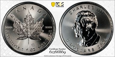 2024 $5 Maple Leaf 1oz Ag MS68