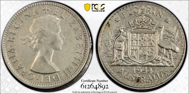 1954(m) Florin KM-54  Ag AU50