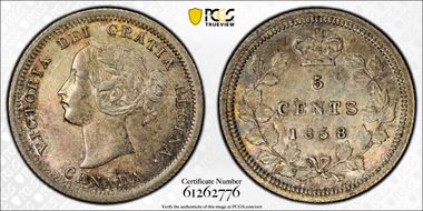 1858 5C Small Date AU58