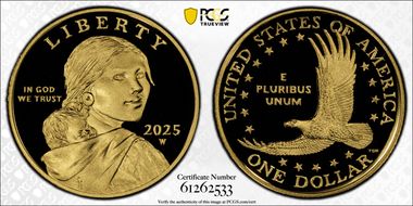 2025-W SAC$1 25th Anniversary .9999 Au First Strike PR70DCAM