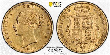 1873-M 1/2 Sov S-3863 AU53