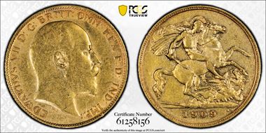 1909-M 1/2 Sov S-3975 AU53