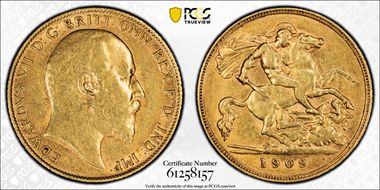 1909-P 1/2 Sov S-3976B AU53