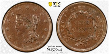 1840 1C Large Date AU58BN