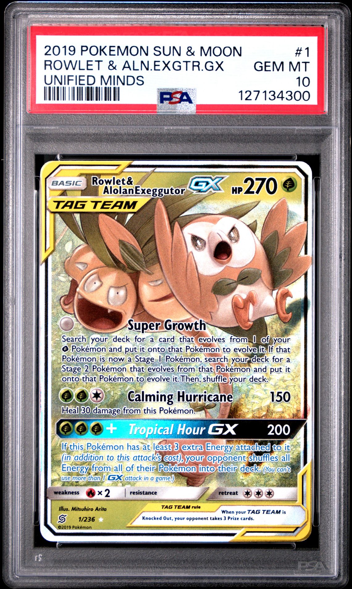 2019 Pokemon POKEMON SUN & MOON UNIFIED MINDS #1 Rowlet & Aln.Exgtr.Gx front