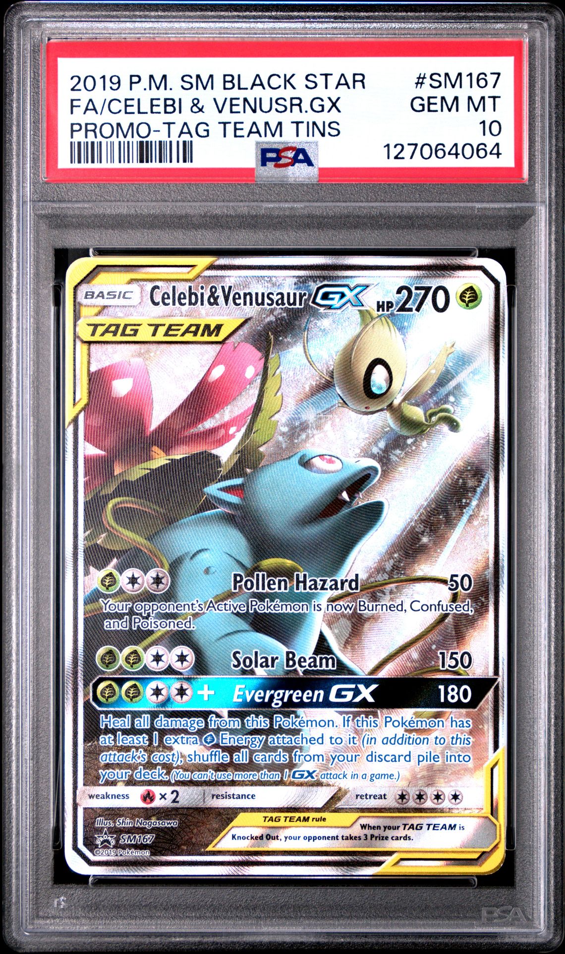 2019 Pokemon POKEMON SM BLACK STAR PROMO TAG TEAM TINS #SM167 Fa/Celebi & Venusr.Gx front