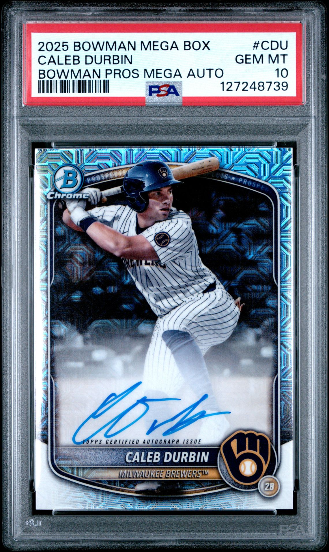 2025 Bowman Mega Box Bowman Prospect Mega Autographs Caleb Durbin #Cdu Gem Mt 10 front