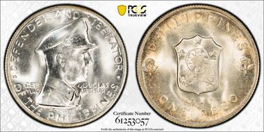 1947-S Peso KM-185, MacArthur MS66