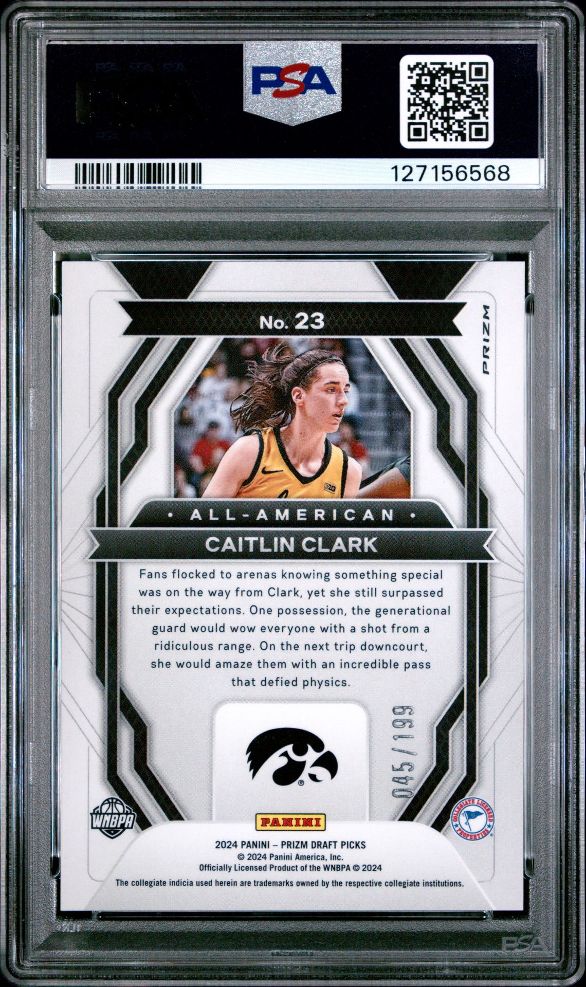 2024 Panini Prizm Draft Picks All-American Caitlin Clark #23 (All-American-Blue Prizm) Gem Mt 10 back