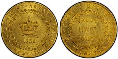 1852 £1 KM-2 Adelaide Type-2 Dentilated Obv & Rev MS64