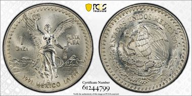 1991-Mo Onza Libertad Ag T2 - PLaTA PuRA MS63