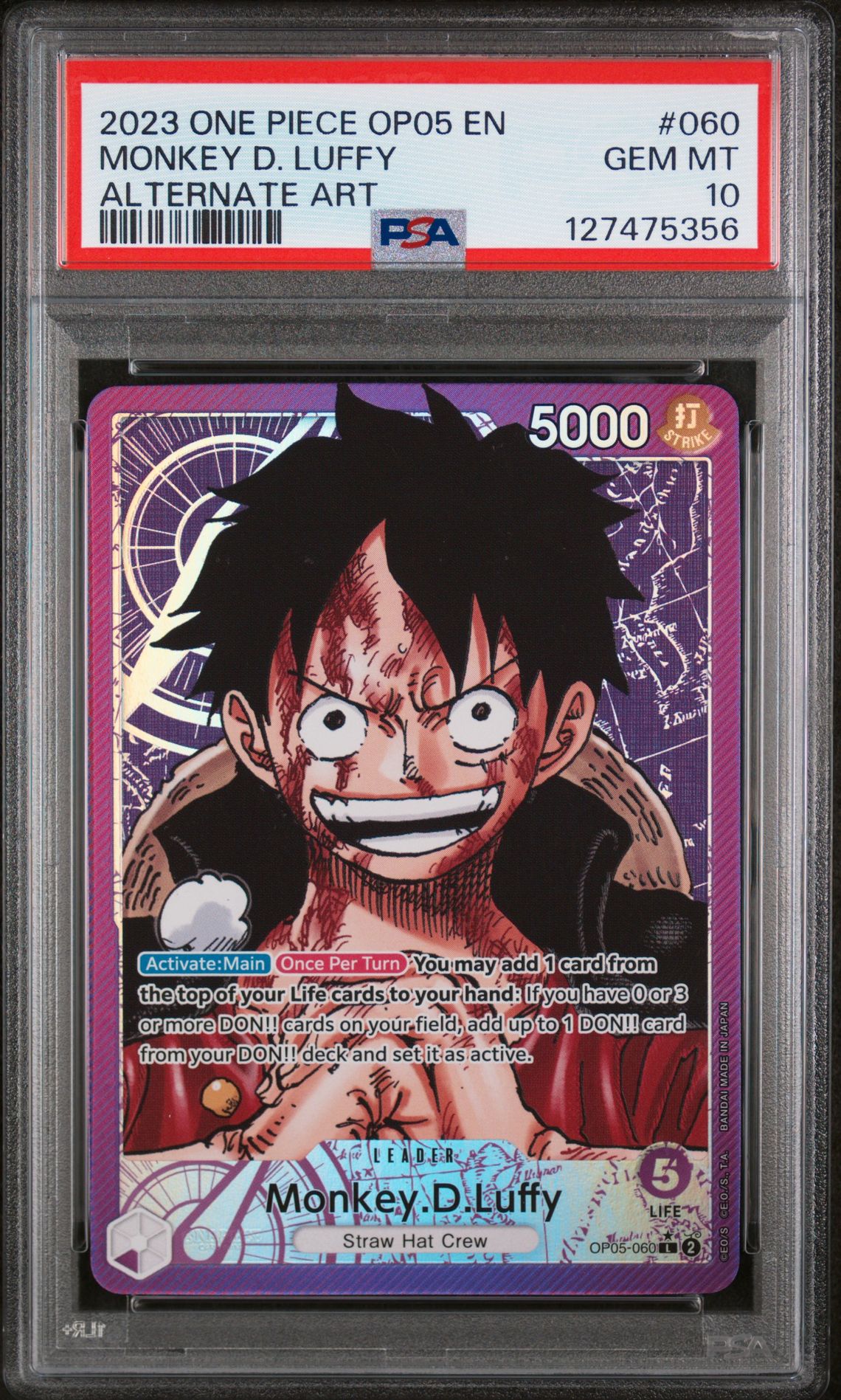 2023 One Piece ONE PIECE OP05-AWAKENING OF THE NEW ERA ALTERNATE ART #060 Monkey D. Luffy front