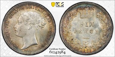 1887 6D S-3912 Young Head MS64