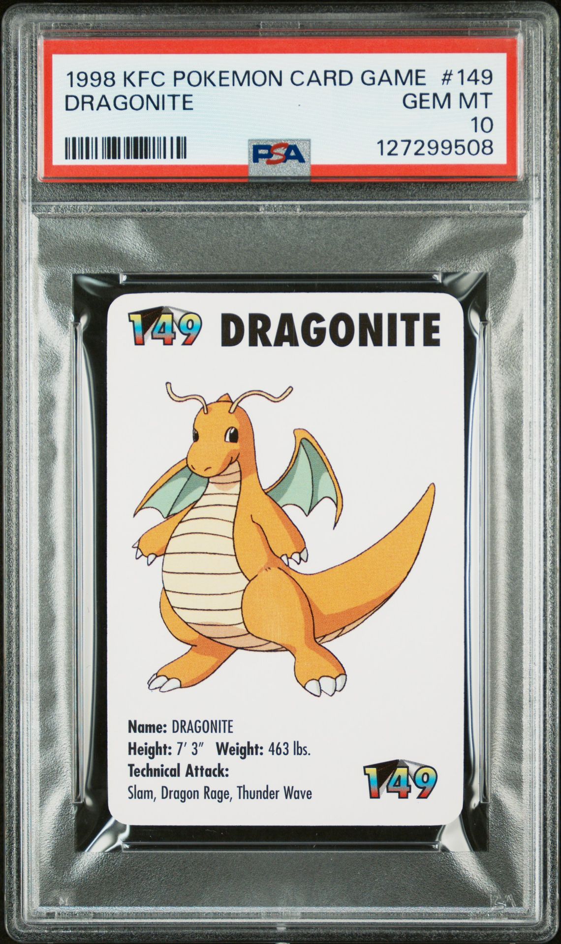1998 Pokemon KFC POKEMON CARD GAME #149 Dragonite front