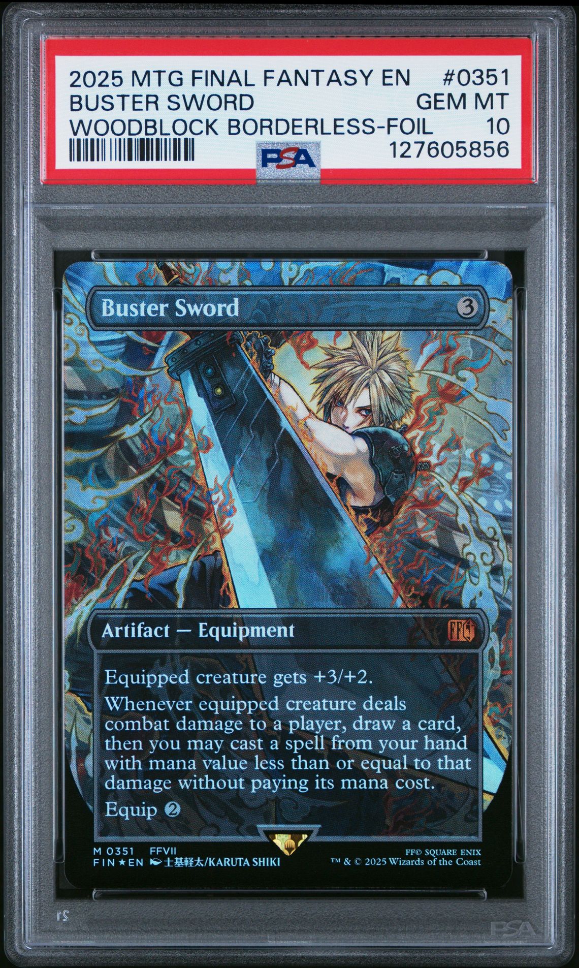 2025 MTG MAGIC THE GATHERING FINAL FANTASY WOODBLOCK BORDERLESS-FOIL #0351 Buster Sword front