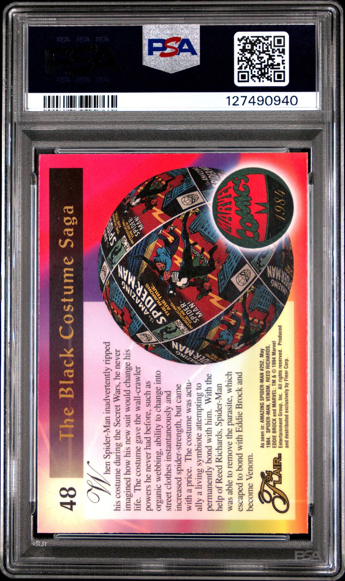 1994 Marvel Universe '94 Flair The Black Costume #48 ('94 Flair) Mint 9 back