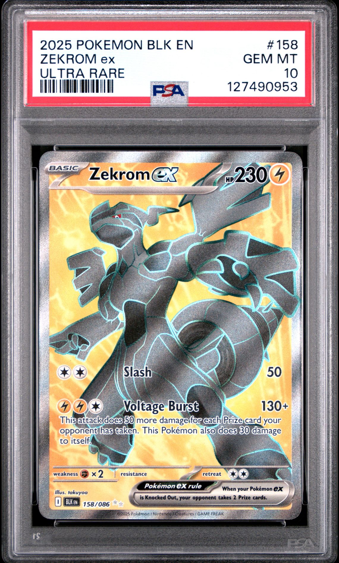 2025 Pokemon Blk En-Black Bolt Zekrom Ex #158 (Ultra Rare) Gem Mt 10 front