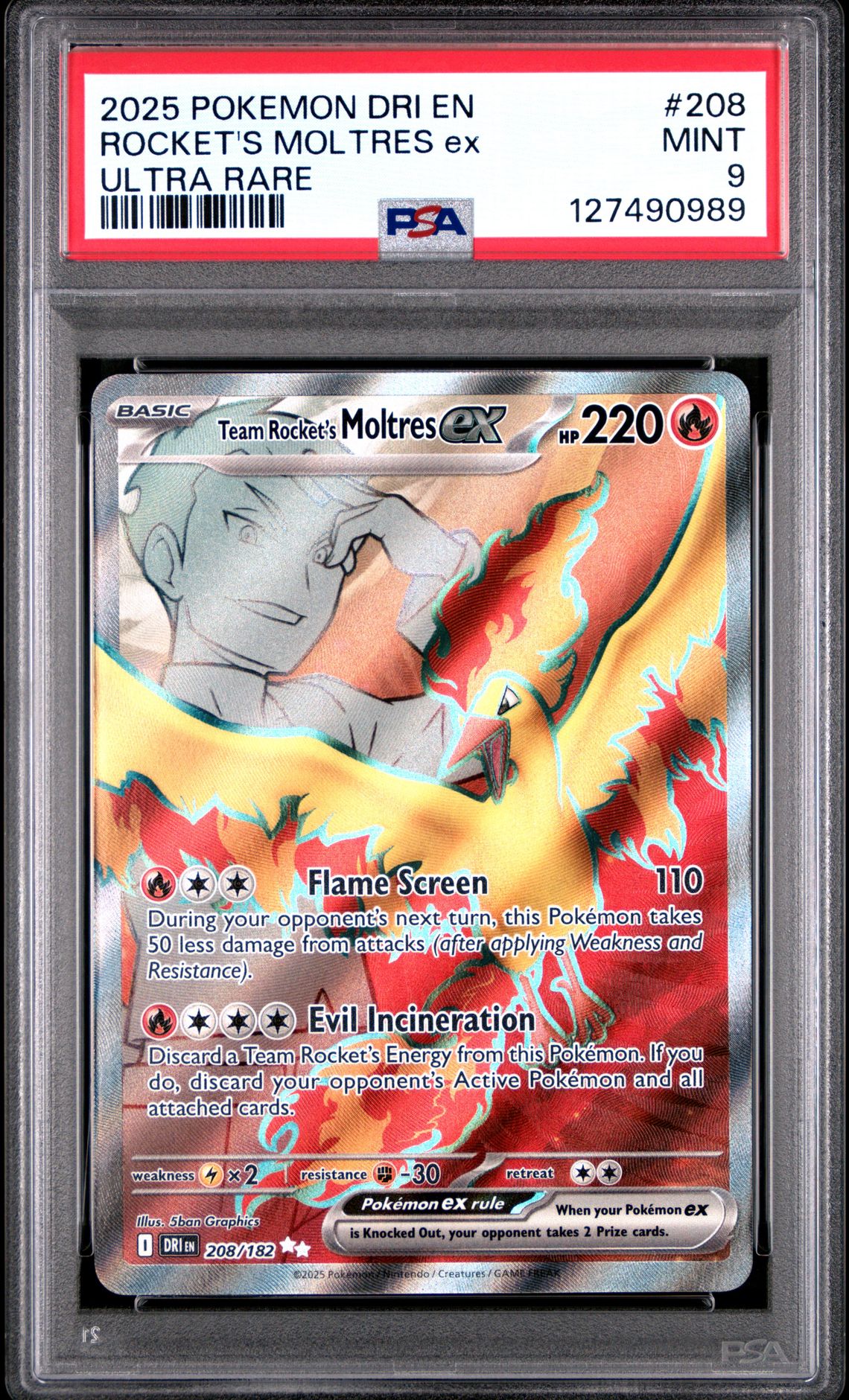 2025 Pokemon Dri En-Destined Rivals Rocket's Moltres Ex #208 (Ultra Rare) Mint 9 front