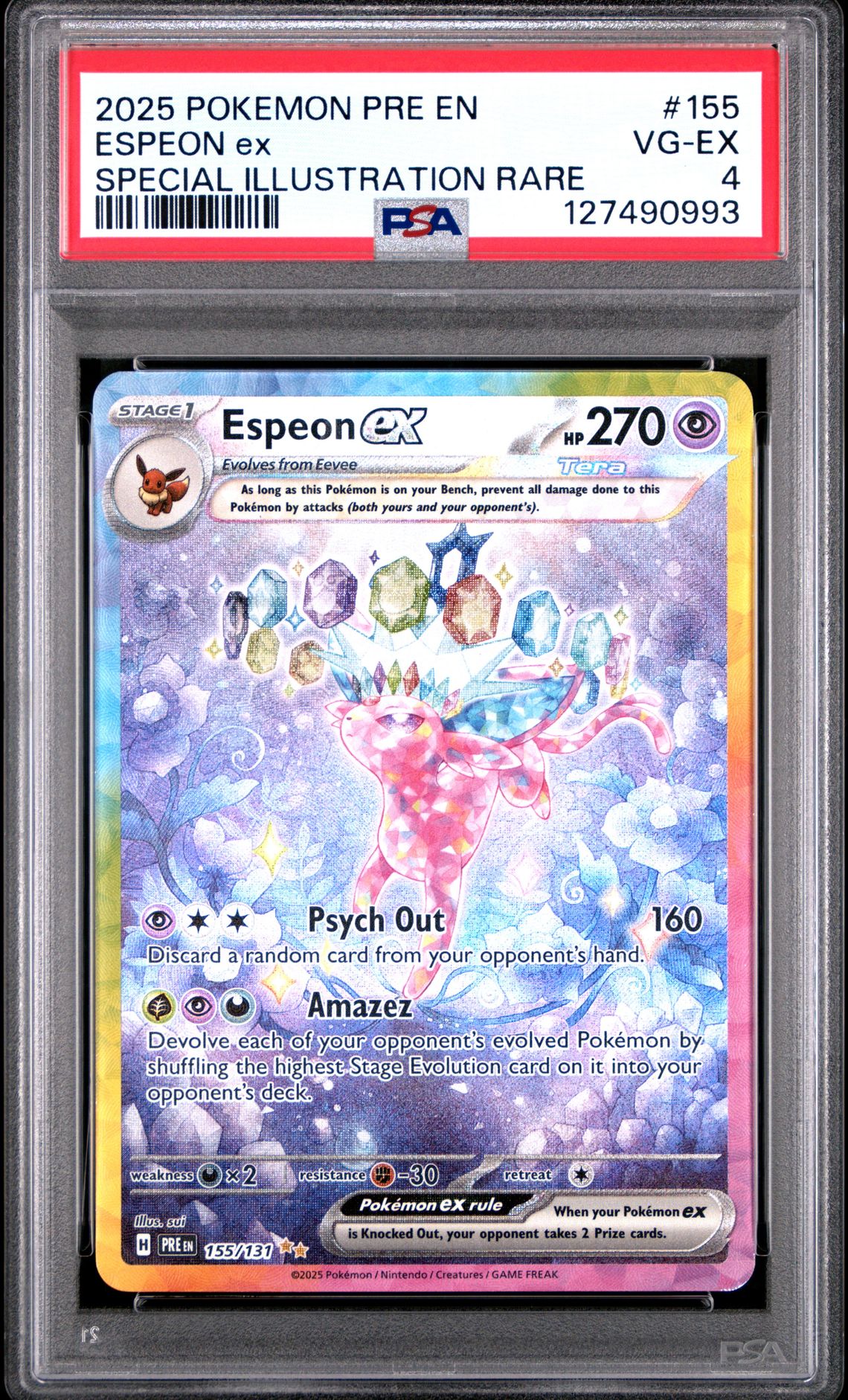 2025 Pokemon Pre En-Prismatic Evolutions Espeon Ex #155 (Special Illustration Rare) Vg-Ex 4 front