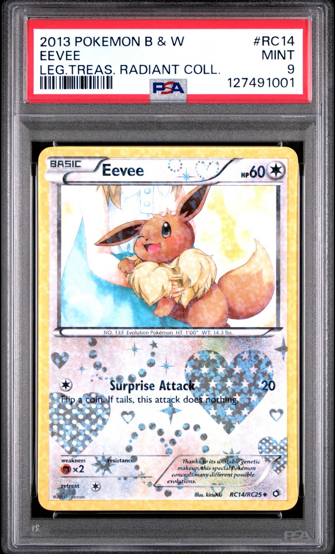 2013 Pokemon Black & White Legendary Treasures Radiant Collection Eevee #Rc14 (Leg.treas. Radiant Coll.) Mint 9 front