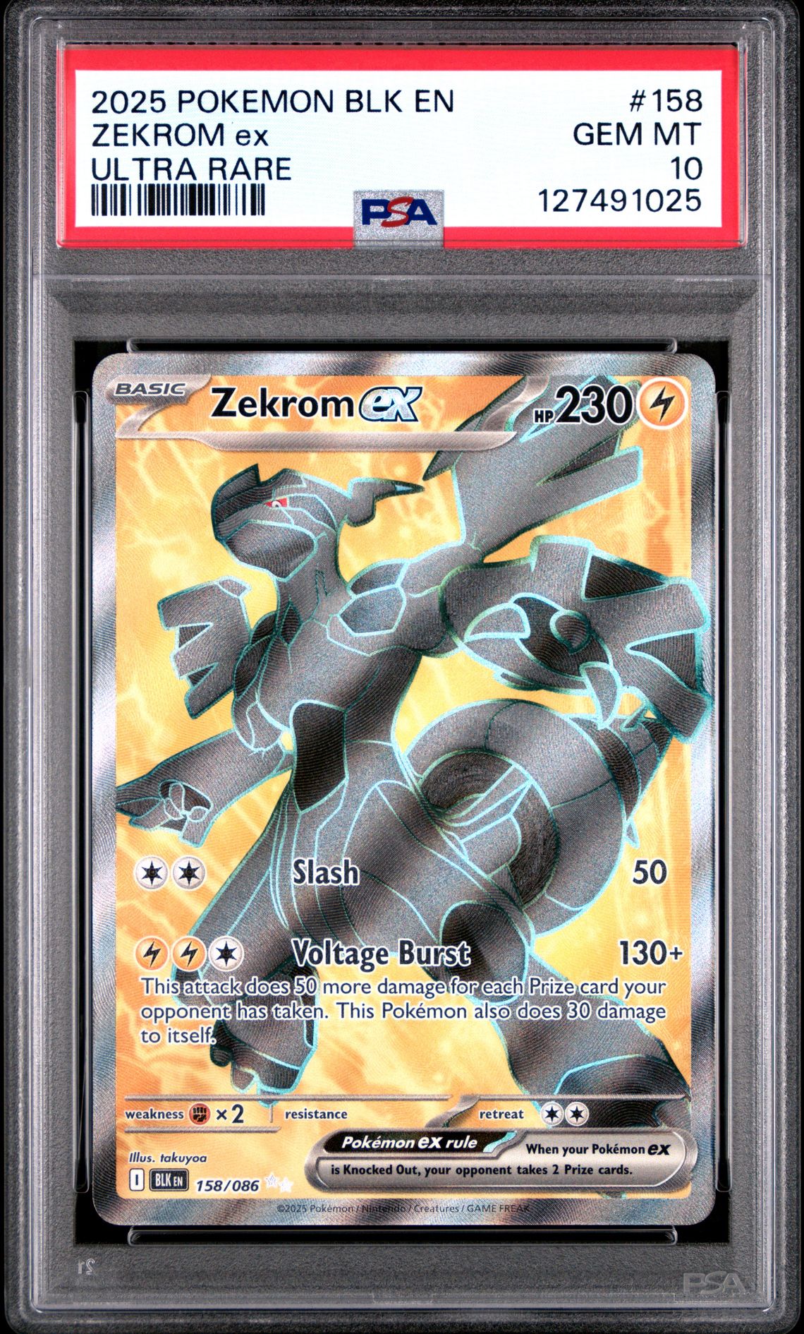 2025 Pokemon Blk En-Black Bolt Zekrom Ex #158 (Ultra Rare) Gem Mt 10 front