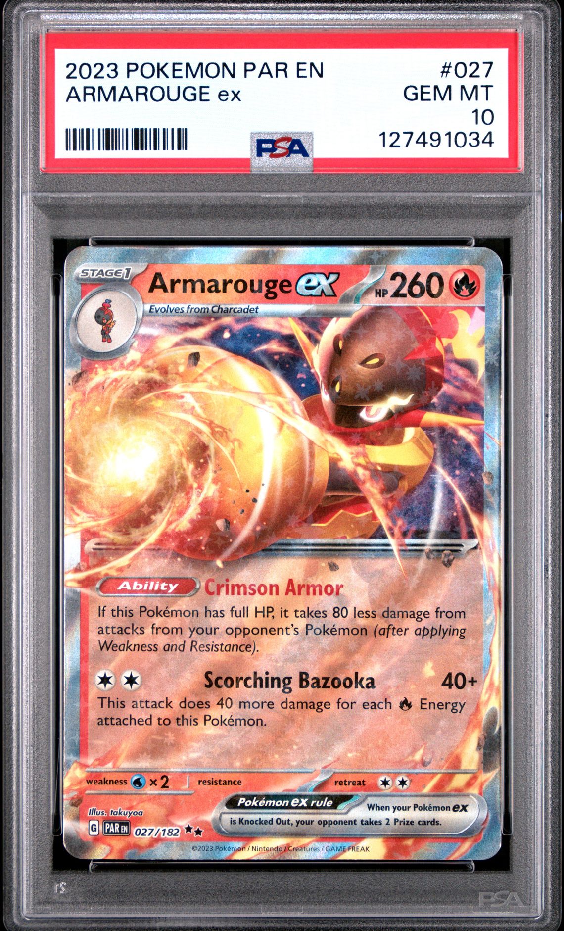 2023 Pokemon Par En-Paradox Rift Armarouge Ex #027 Gem Mt 10 front