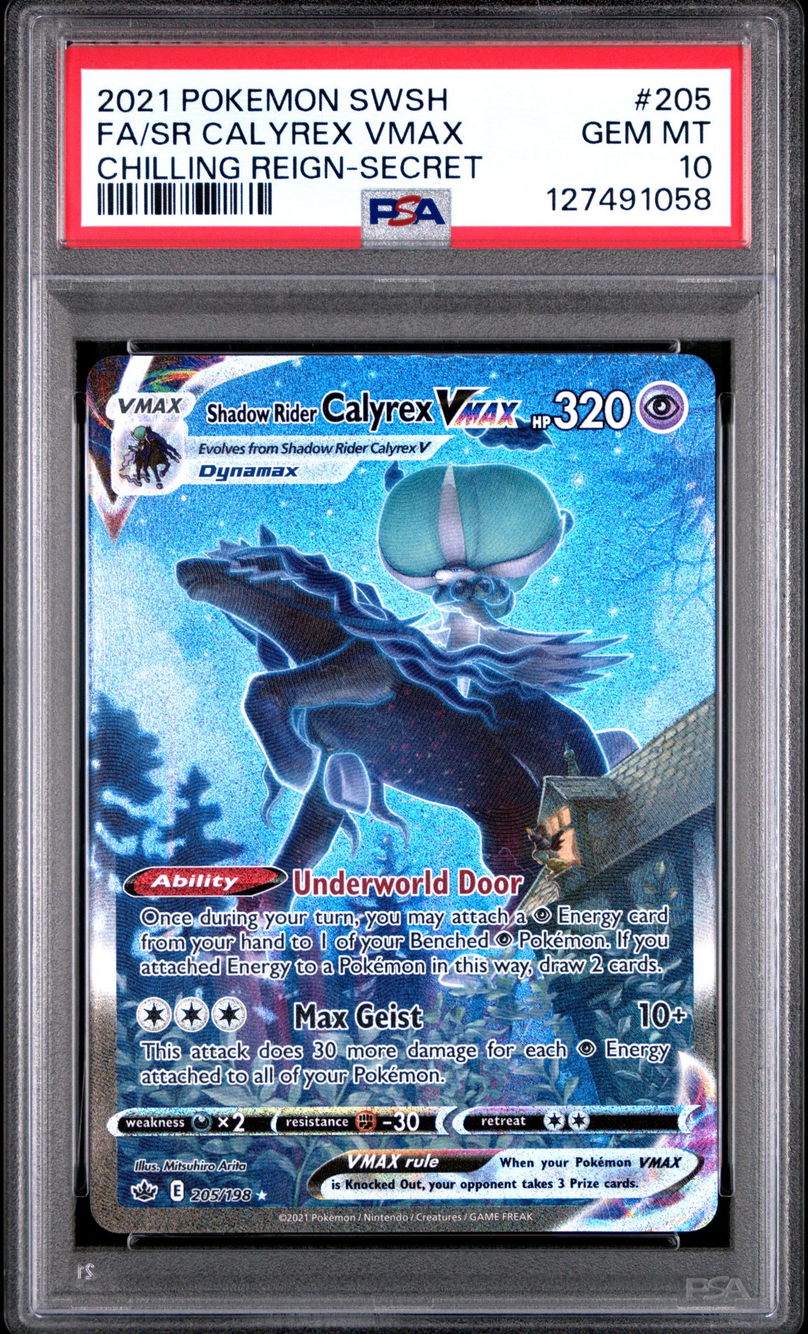 2021 Pokemon Sword & Shield Chilling Reign Fa/Sr Calyrex Vmax #205 (Chilling Reign-Secret) Gem Mt 10 front