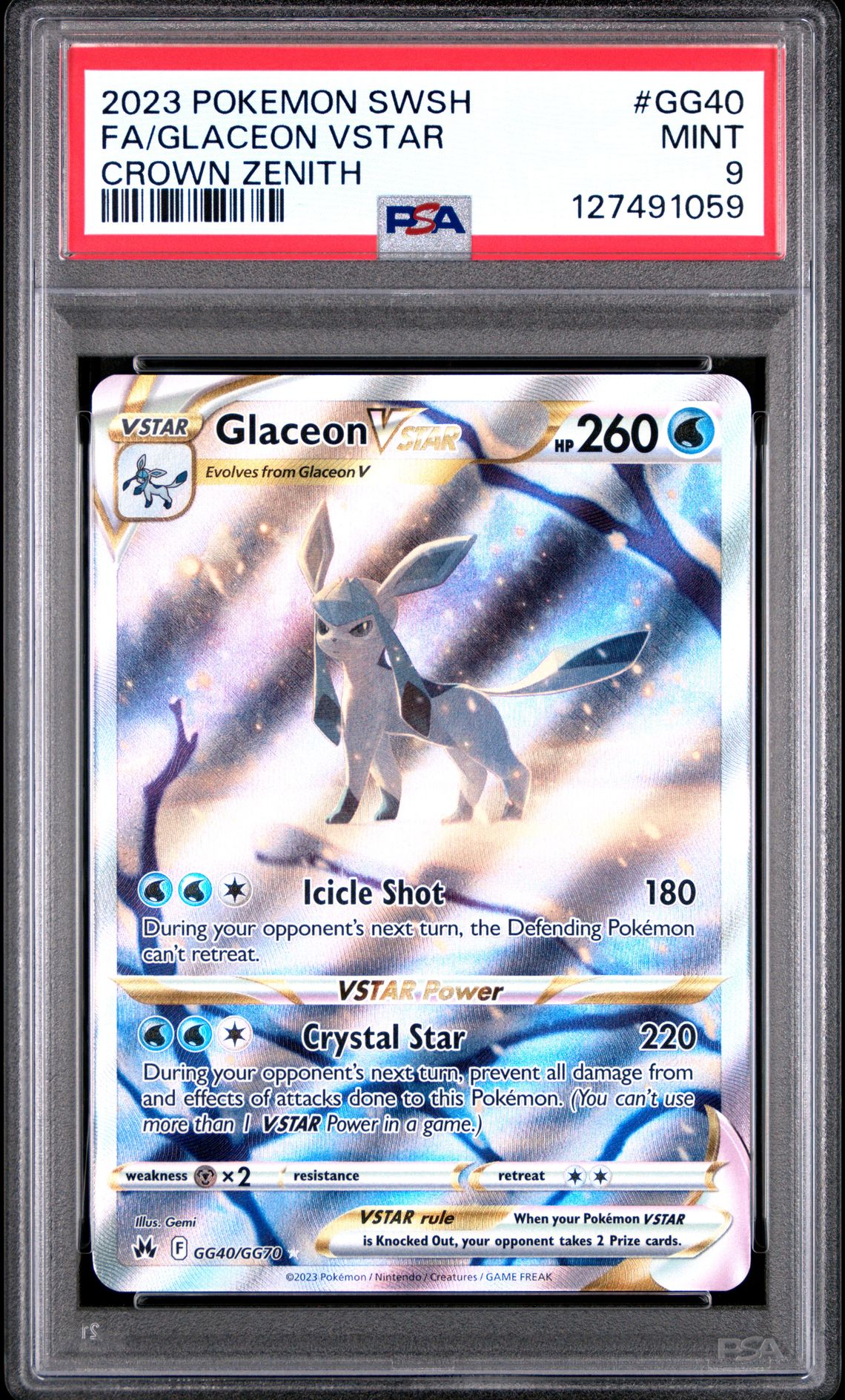 2023 Pokemon Sword And Shield Crown Zenith Fa/Glaceon Vstar #Gg40 (Crown Zenith) Mint 9 front