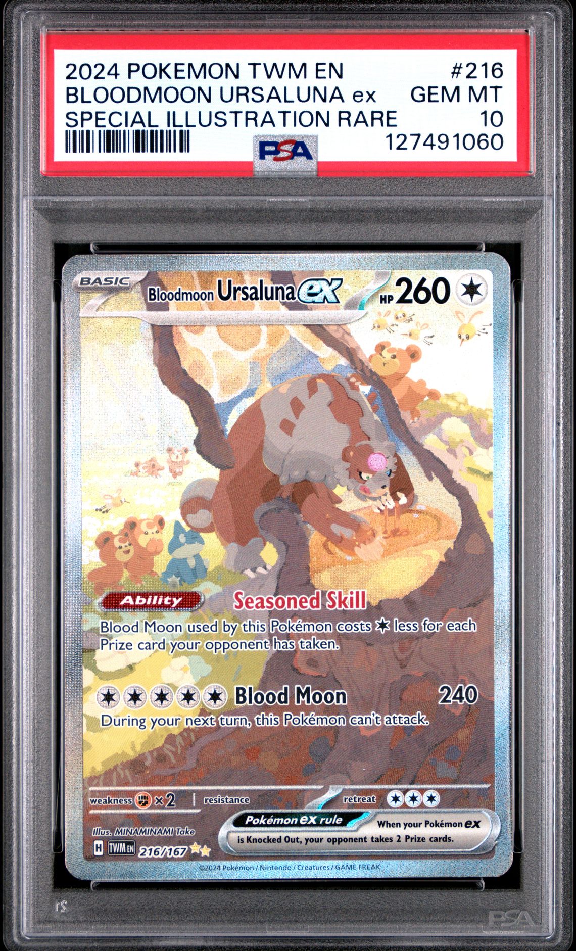 2024 Pokemon Twm En-Twilight Masquerade Bloodmoon Ursaluna Ex #216 (Special Illustration Rare) Gem Mt 10 front
