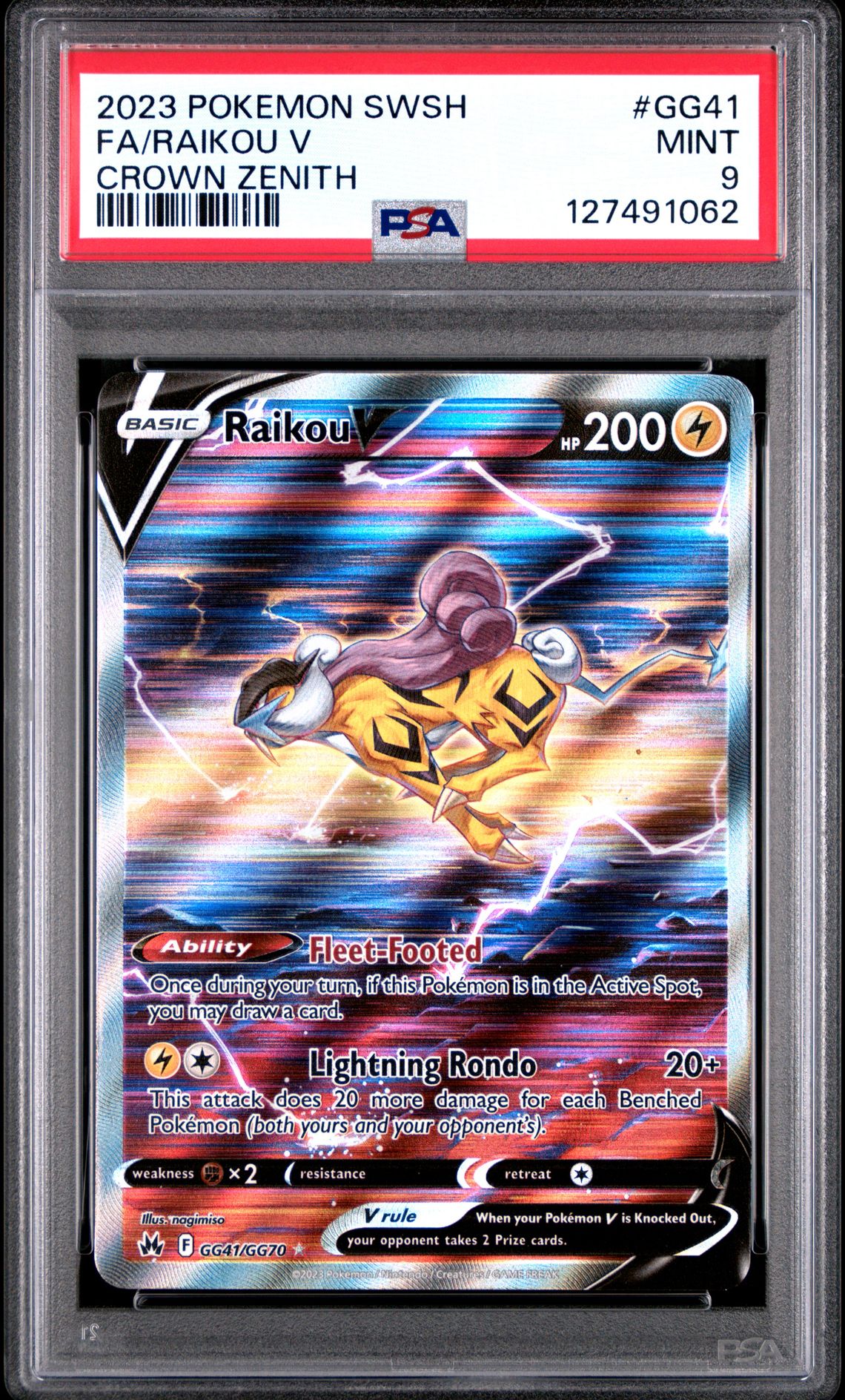 2023 Pokemon Sword And Shield Crown Zenith Fa/Raikou V #Gg41 (Crown Zenith) Mint 9 front