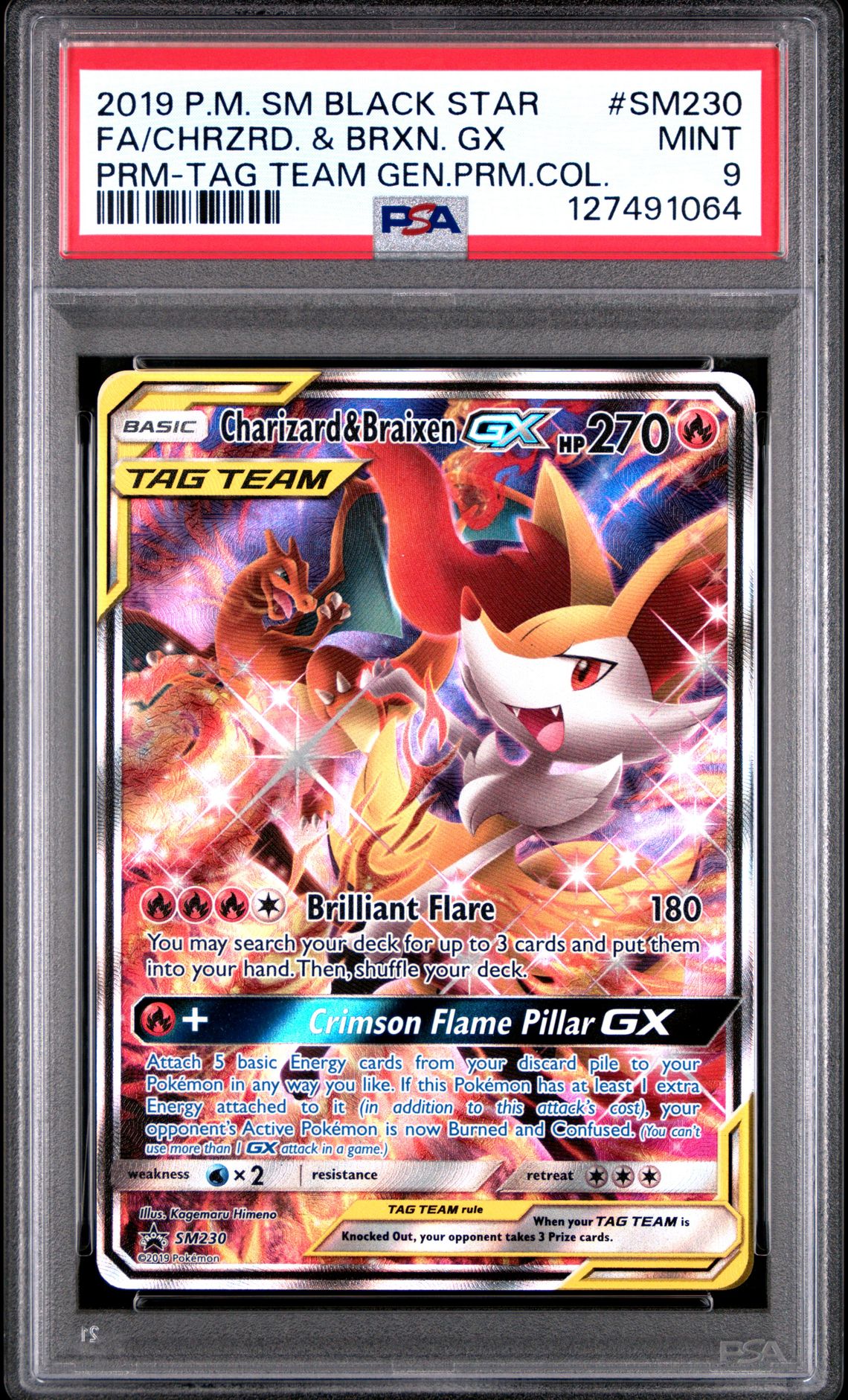 2019 Pokemon Sm Black Star Promo Fa/Chrzrd. & Brxn. Gx #Sm230 (Prm-Tag Team Gen.prm.col.) Mint 9 front
