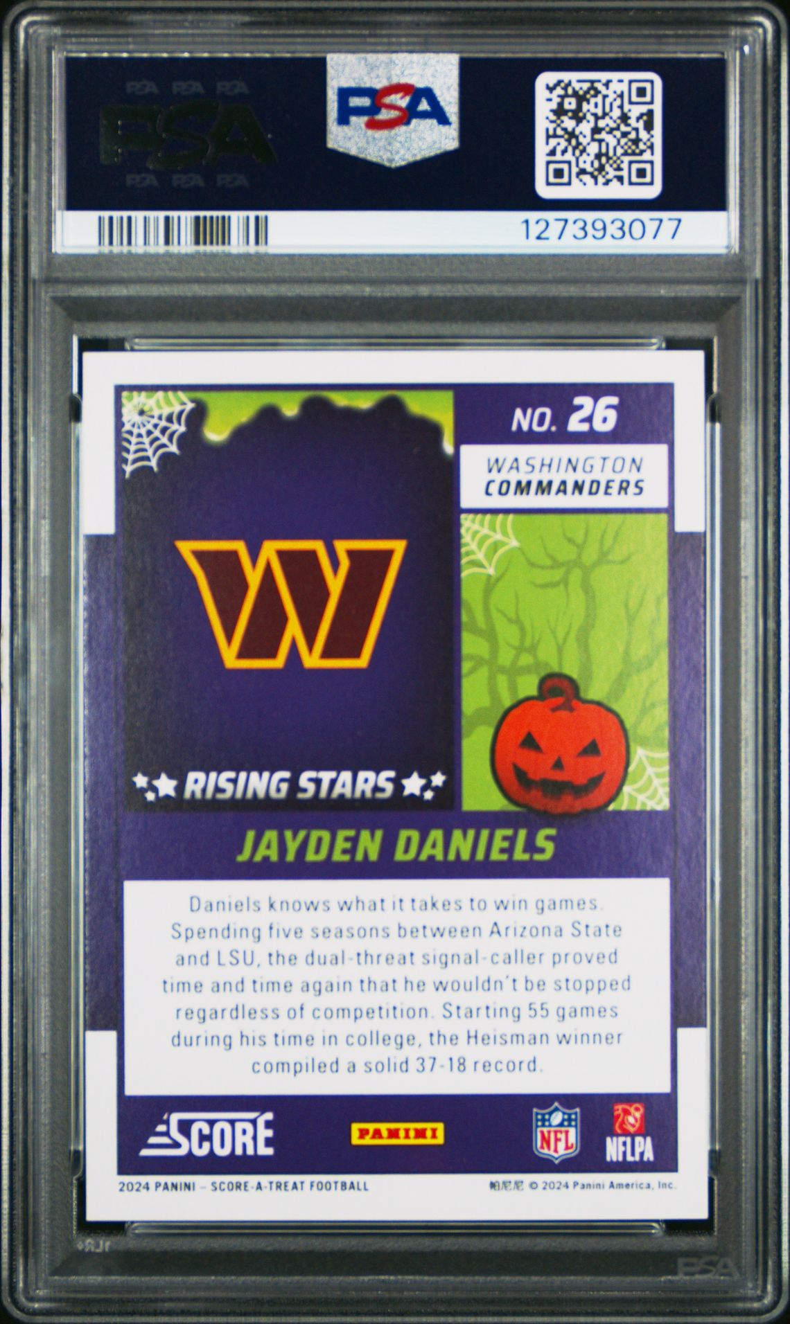 2024 Panini Score-A-Treat Rising Stars Jayden Daniels #26 (Rising Stars-Pumpkin) Gem Mt 10 back