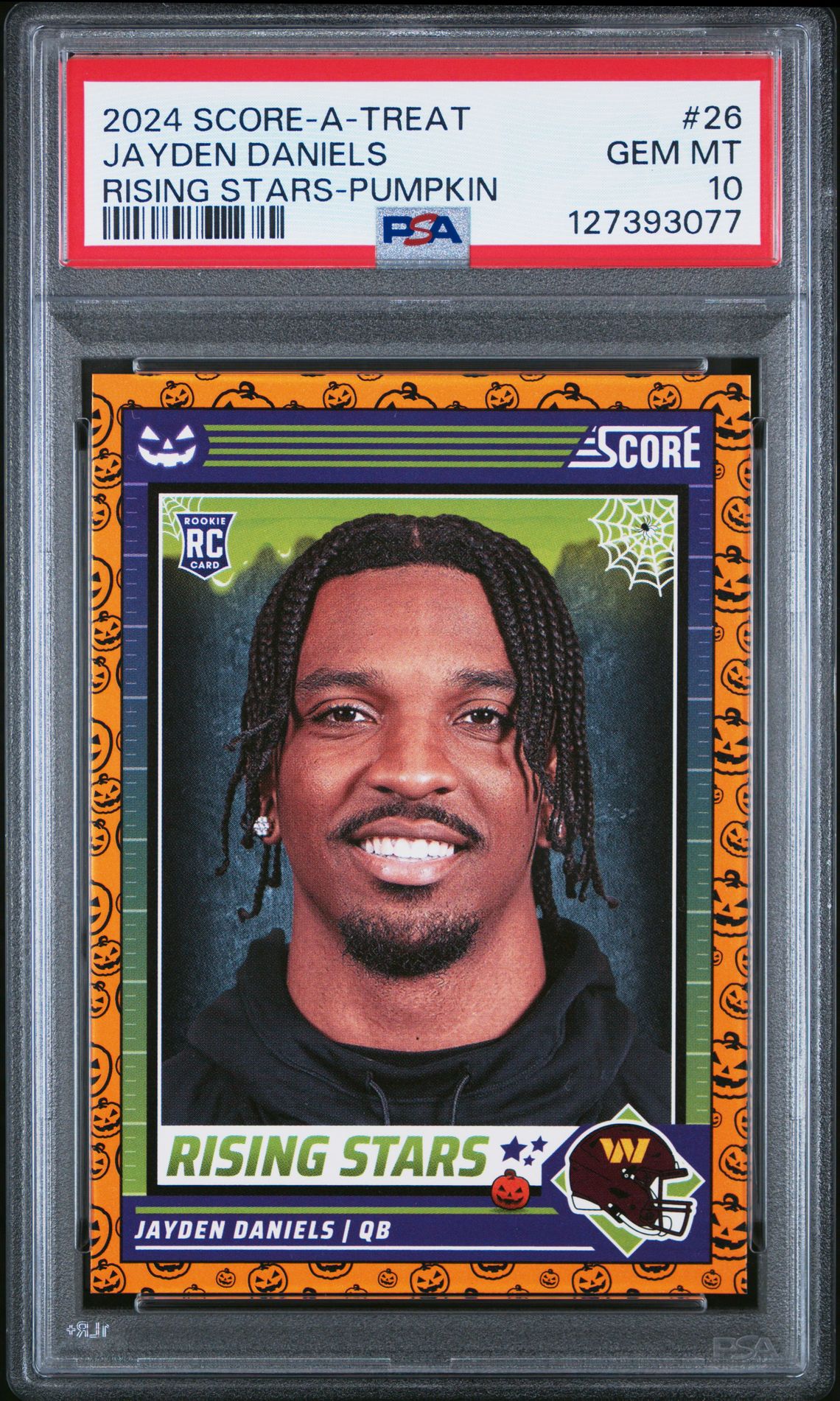 2024 Panini Score-A-Treat Rising Stars Jayden Daniels #26 (Rising Stars-Pumpkin) Gem Mt 10 front