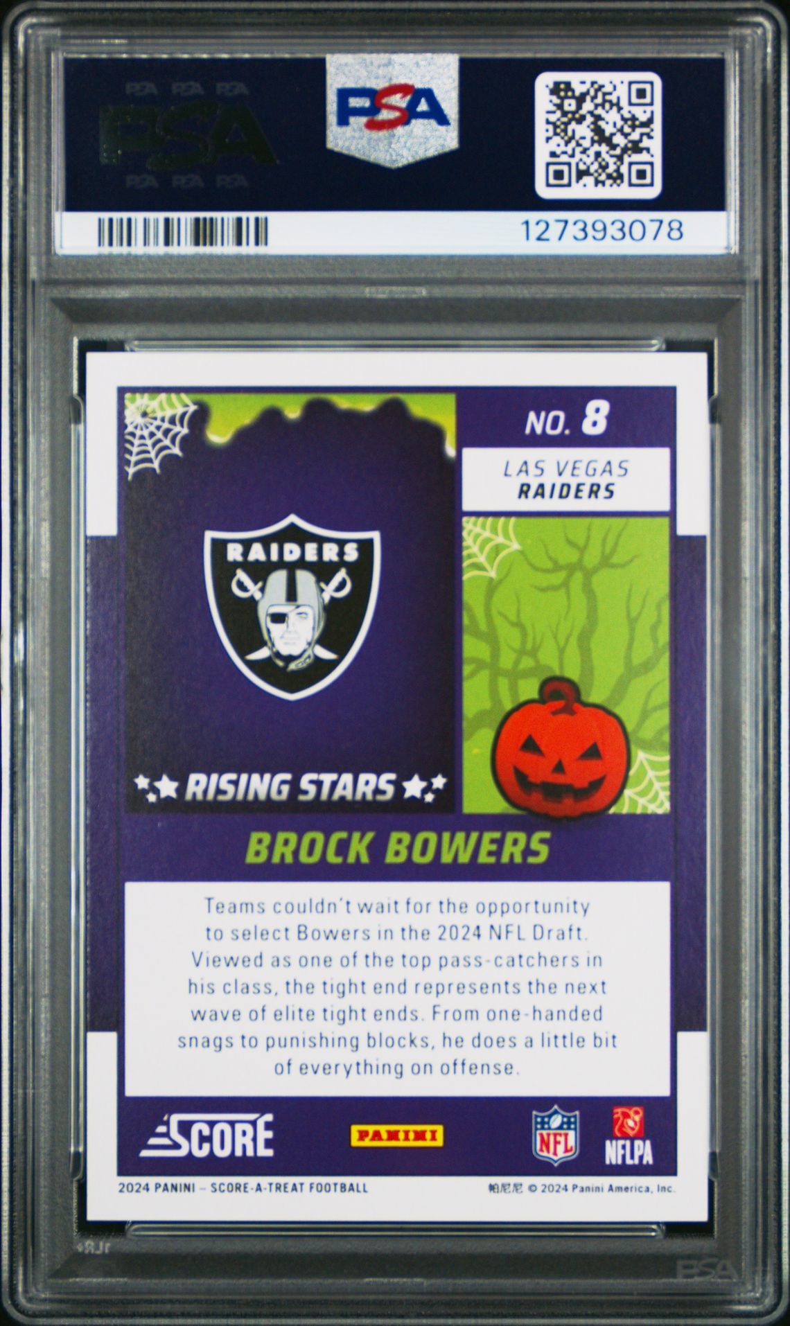 2024 Panini Score-A-Treat Rising Stars Brock Bowers #8 (Rising Stars-Pumpkin) Gem Mt 10 back