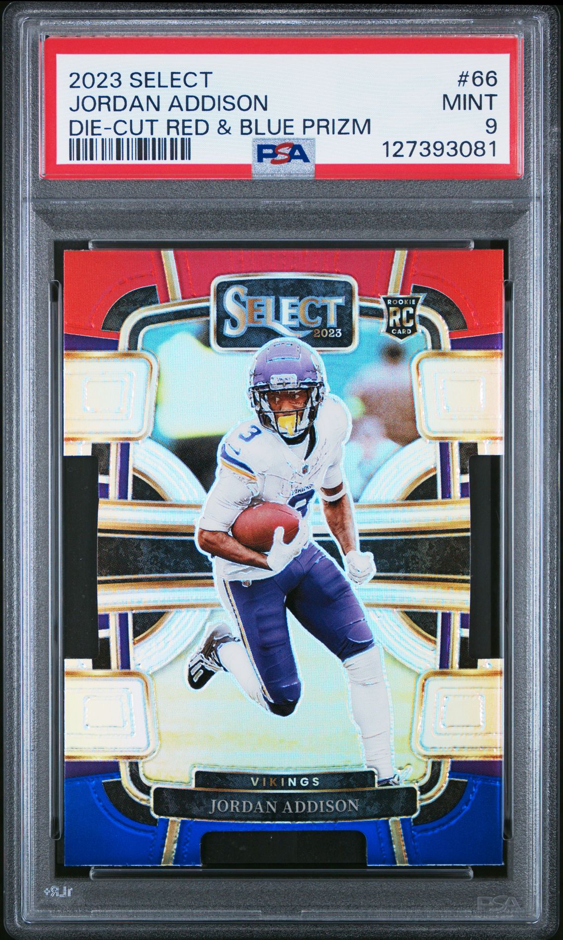2023 Panini Select Jordan Addison #66 (Die-Cut Red & Blue Prizm) Mint 9 front