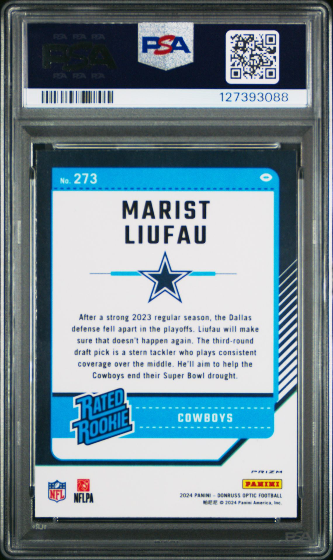 2024 Panini Donruss Optic Marist Liufau #273 (Blue Hyper) Gem Mt 10 back